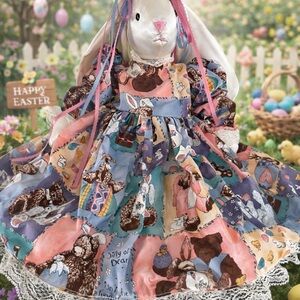 Vintage Colorful Patchwork Stuffed Easter Bunny